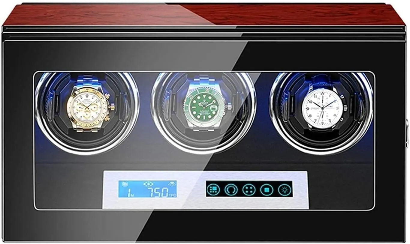 Watches, LCD weakly altitude Touch Screen, LED Illumination, Piano Finish, Antimagnetic Design, Adjustable Pillows Automatic Watch Winder Box for 3 