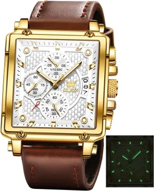 Watches Luminous Waterproof OLEVS Square Watches for Men Leather Multifunctional Chronograph Fashion Business Dress Analog Quartz impressive imperial Wrist 