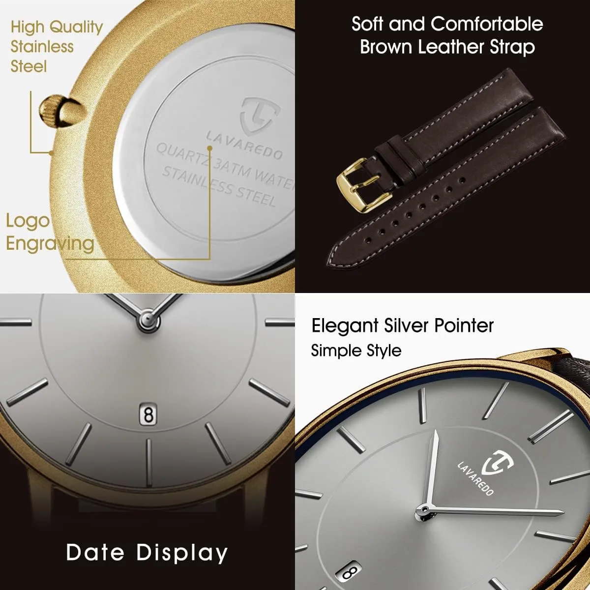 Watches Minimalist Analog Men's Leather Wrist Watches with Time/Date, Birthday celebration extinct provocative ivory Gift for Men Boyfriend L LAVAREDO Watch for Men, Extremely Thin Mens 