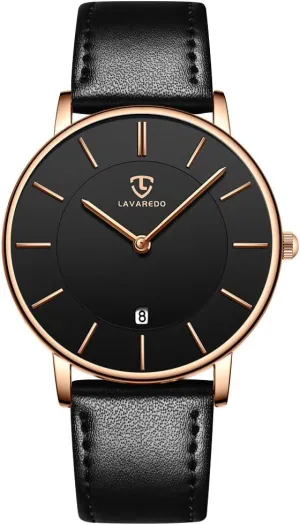 Watches Minimalist Analog Men's Leather Wrist Watches with Time/Date, Birthday Gift for Men Boyfriend homestead L LAVAREDO Watch for Men, Extremely Thin Mens 