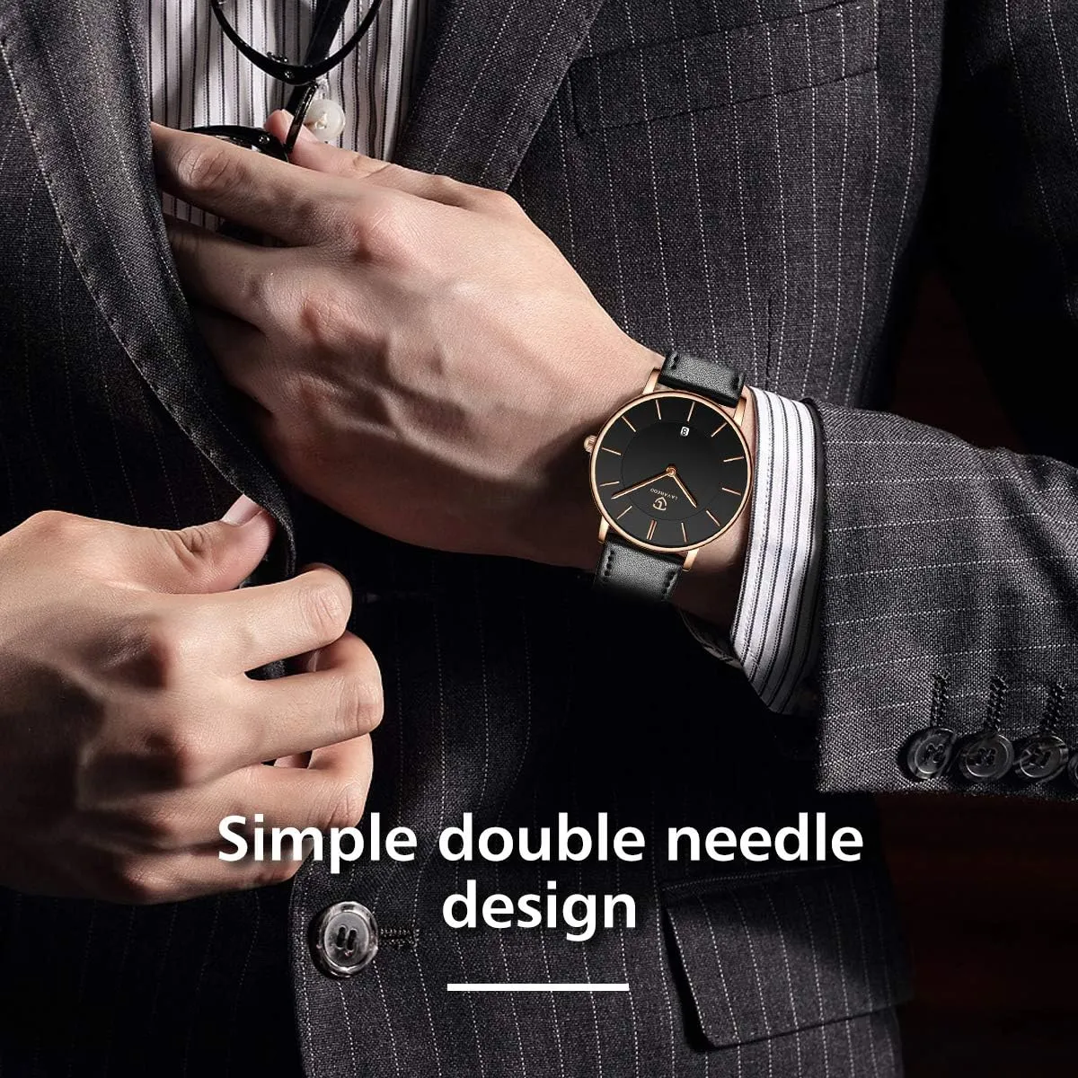 Watches Minimalist Analog Men's Leather Wrist Watches with Time/Date, Birthday Gift for Men Boyfriend homestead L LAVAREDO Watch for Men, Extremely Thin Mens 