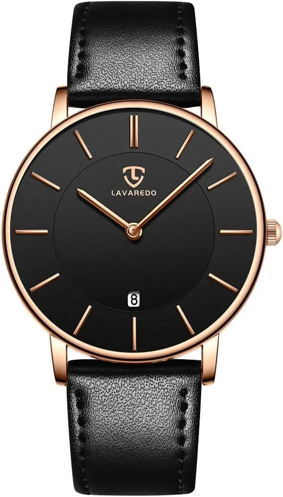 Watches Minimalist Analog Men's Leather Wrist Watches with Time/Date, Birthday Gift for Men Boyfriend homestead L LAVAREDO Watch for Men, Extremely Thin Mens 