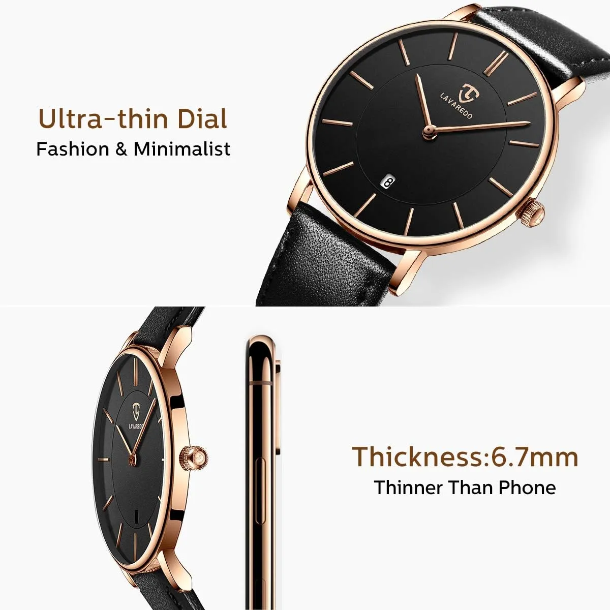 Watches Minimalist Analog Men's Leather Wrist Watches with Time/Date, Birthday Gift for Men Boyfriend homestead L LAVAREDO Watch for Men, Extremely Thin Mens 