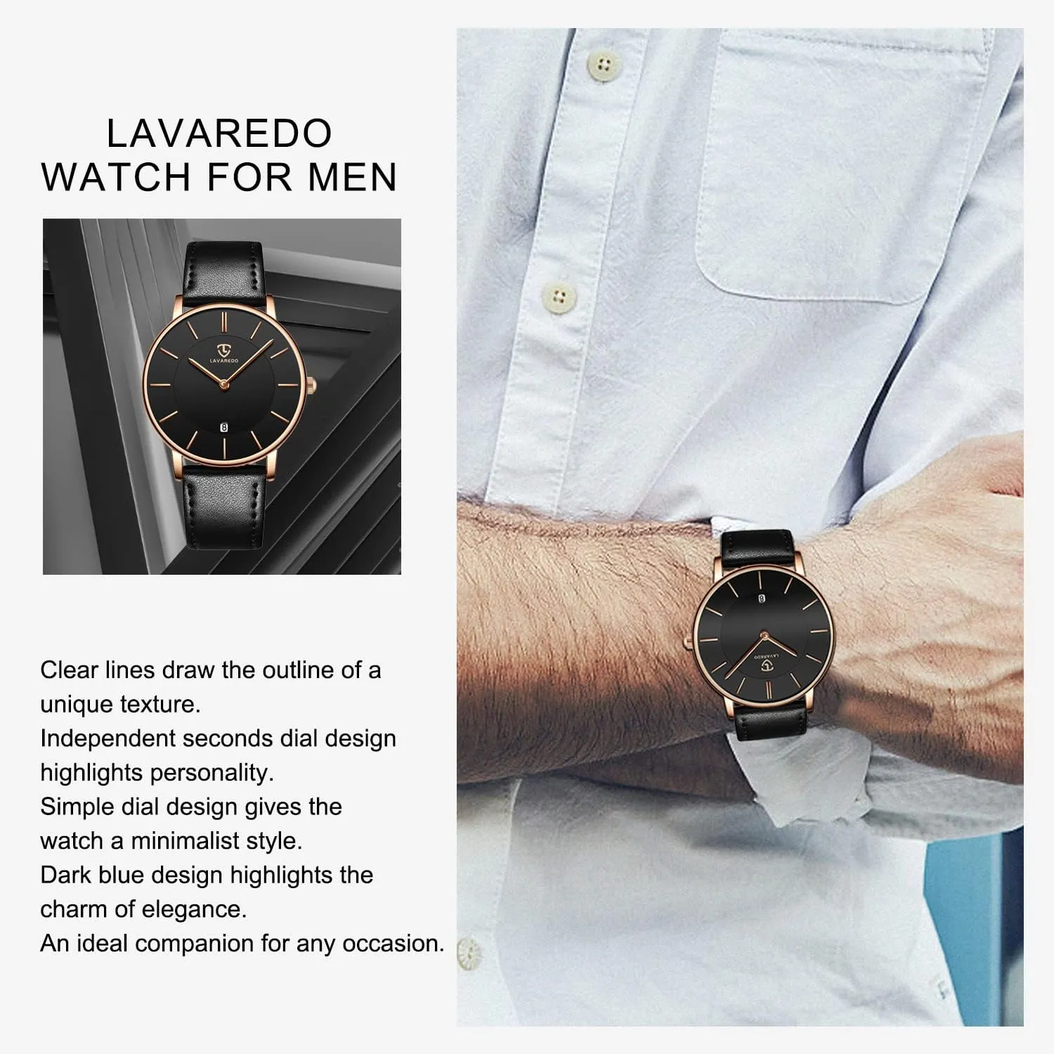 Watches Minimalist Analog Men's Leather Wrist Watches with Time/Date, Birthday Gift for Men Boyfriend homestead L LAVAREDO Watch for Men, Extremely Thin Mens 