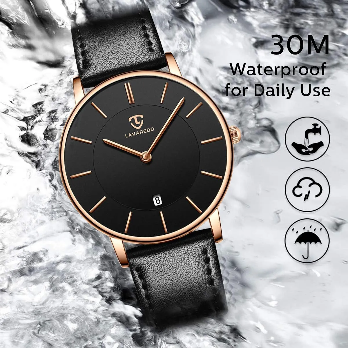 Watches Minimalist Analog Men's Leather Wrist Watches with Time/Date, Birthday Gift for Men Boyfriend homestead L LAVAREDO Watch for Men, Extremely Thin Mens 