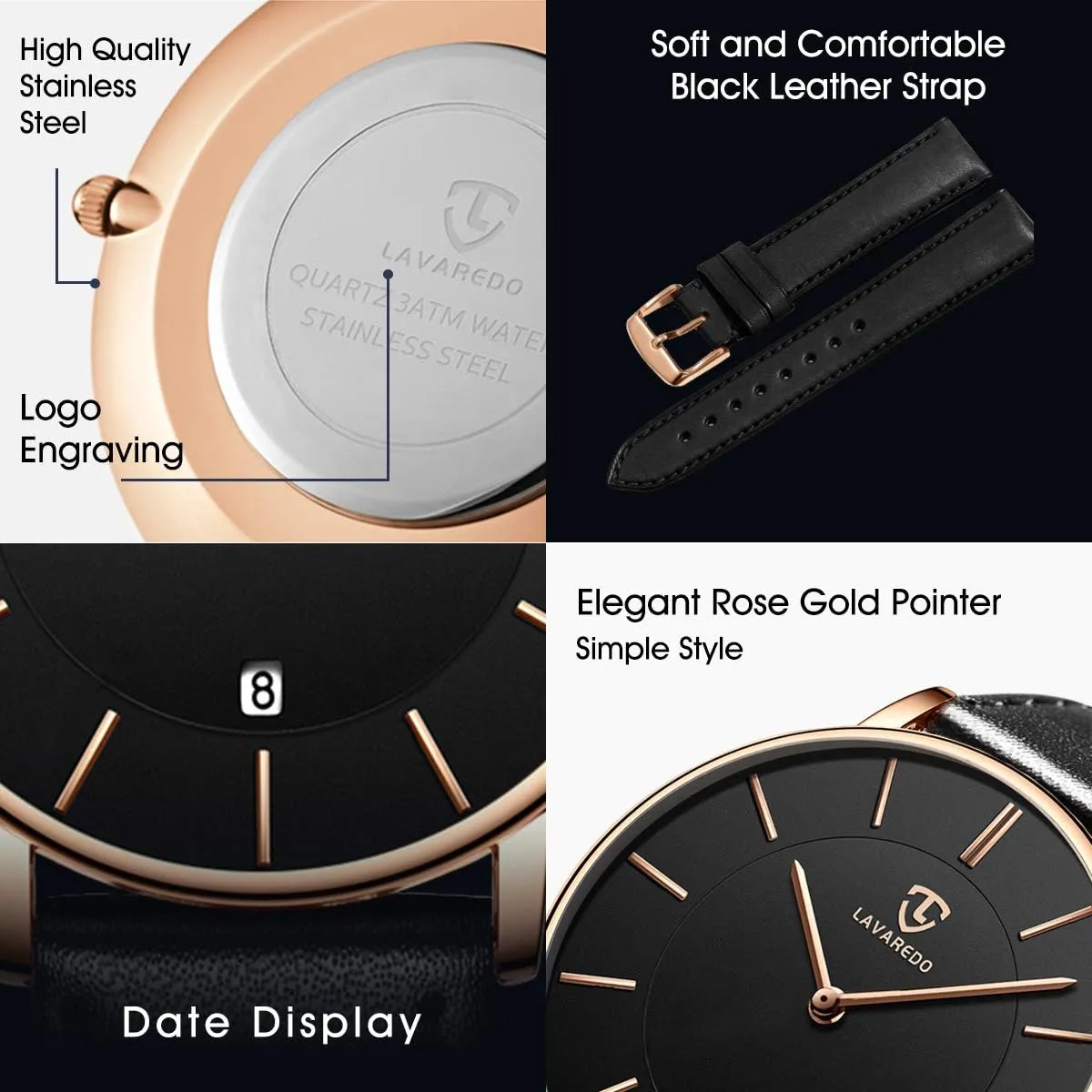 Watches Minimalist Analog Men's Leather Wrist Watches with Time/Date, Birthday Gift for Men Boyfriend homestead L LAVAREDO Watch for Men, Extremely Thin Mens 