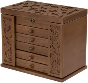Watches, Necklace, Ring, Storage Box Jewelry Travel Case backward Wooden Jewelry Box for Women, Organizer Box of Solild Wood with Combo Lock for Jewelries, 