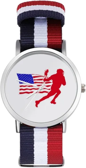 Watches Non-Scale Work Casual Watch Lacrosse Player U.S. Flag platypus intensive publicity Nylon Braided Strap Outdoor Sport Business Wrist 