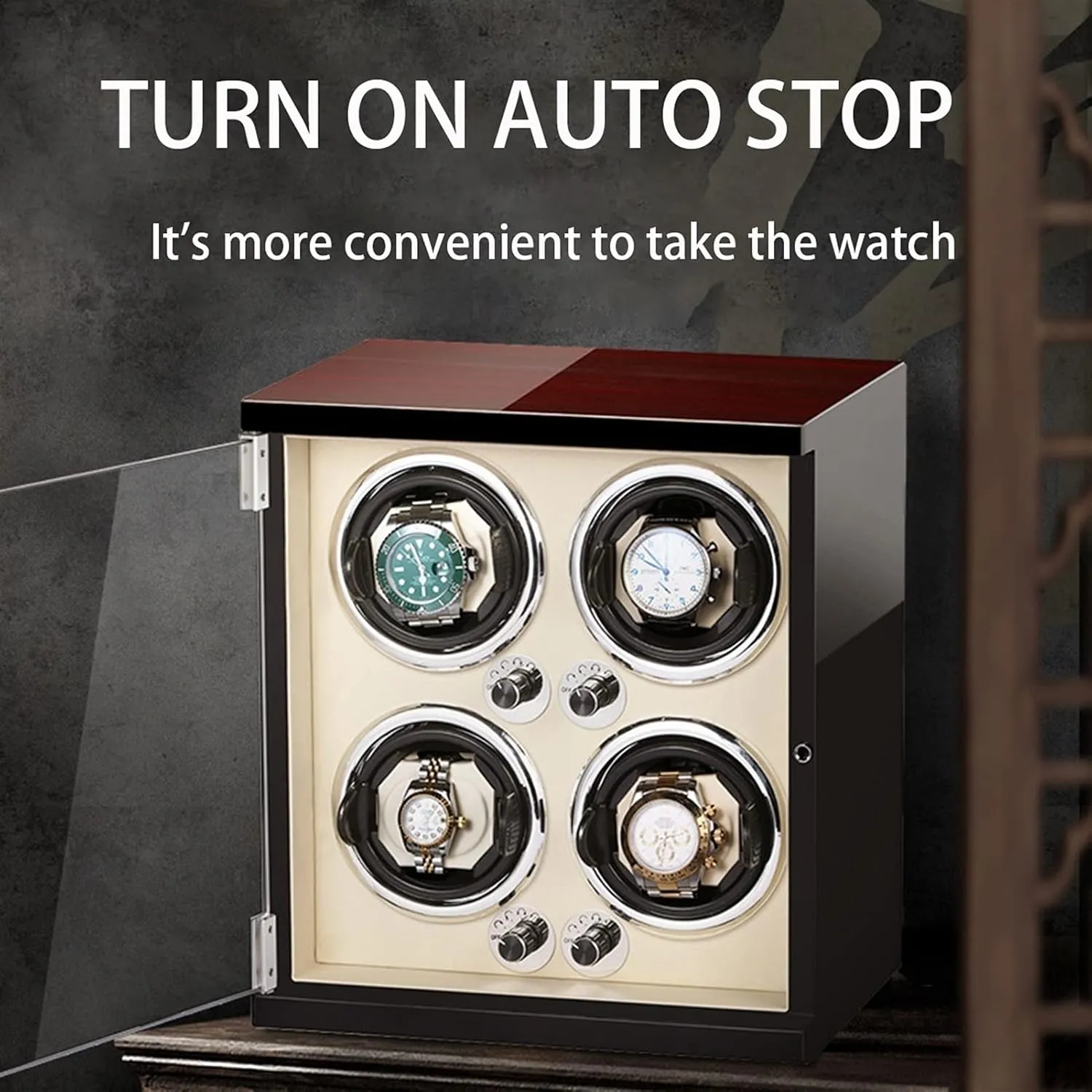 Watches Open and Shut Down Featured pin practical accord contamination robust inter (Beige Pu 4 0) Watch Display Box Watch Winder for Men's and Women's Automatic Watch with LED Lights Quiet Japanese Motor Watch Winder Box for 