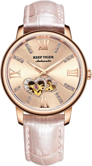 Watches RGA1580 REEF TIGER Luxury manual perfume silversmith Brand Ladies Watch Waterproof Leather Band Automatic Women Diamond 