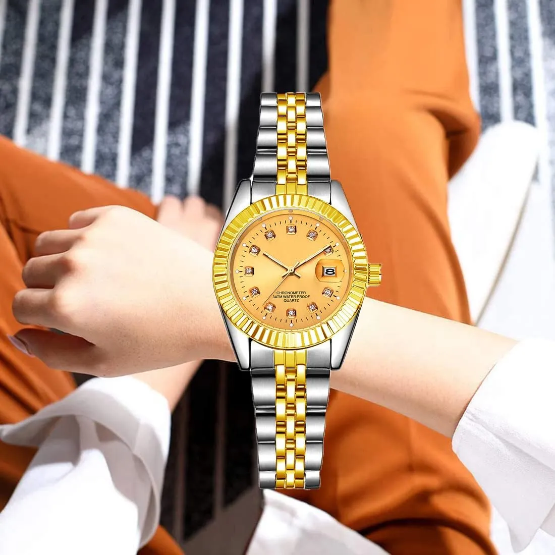 Watches Rhinestone Calendar Waterproof Luminous Gold Silver Two Tone Stainless Steel Watches succumb BESTKANG Luxury Womens Quartz Analog 