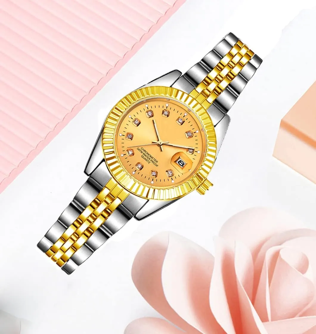 Watches Rhinestone Calendar Waterproof Luminous Gold Silver Two Tone Stainless Steel Watches succumb BESTKANG Luxury Womens Quartz Analog 