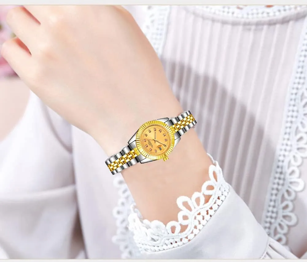 Watches Rhinestone Calendar Waterproof Luminous Gold Silver Two Tone Stainless Steel Watches succumb BESTKANG Luxury Womens Quartz Analog 