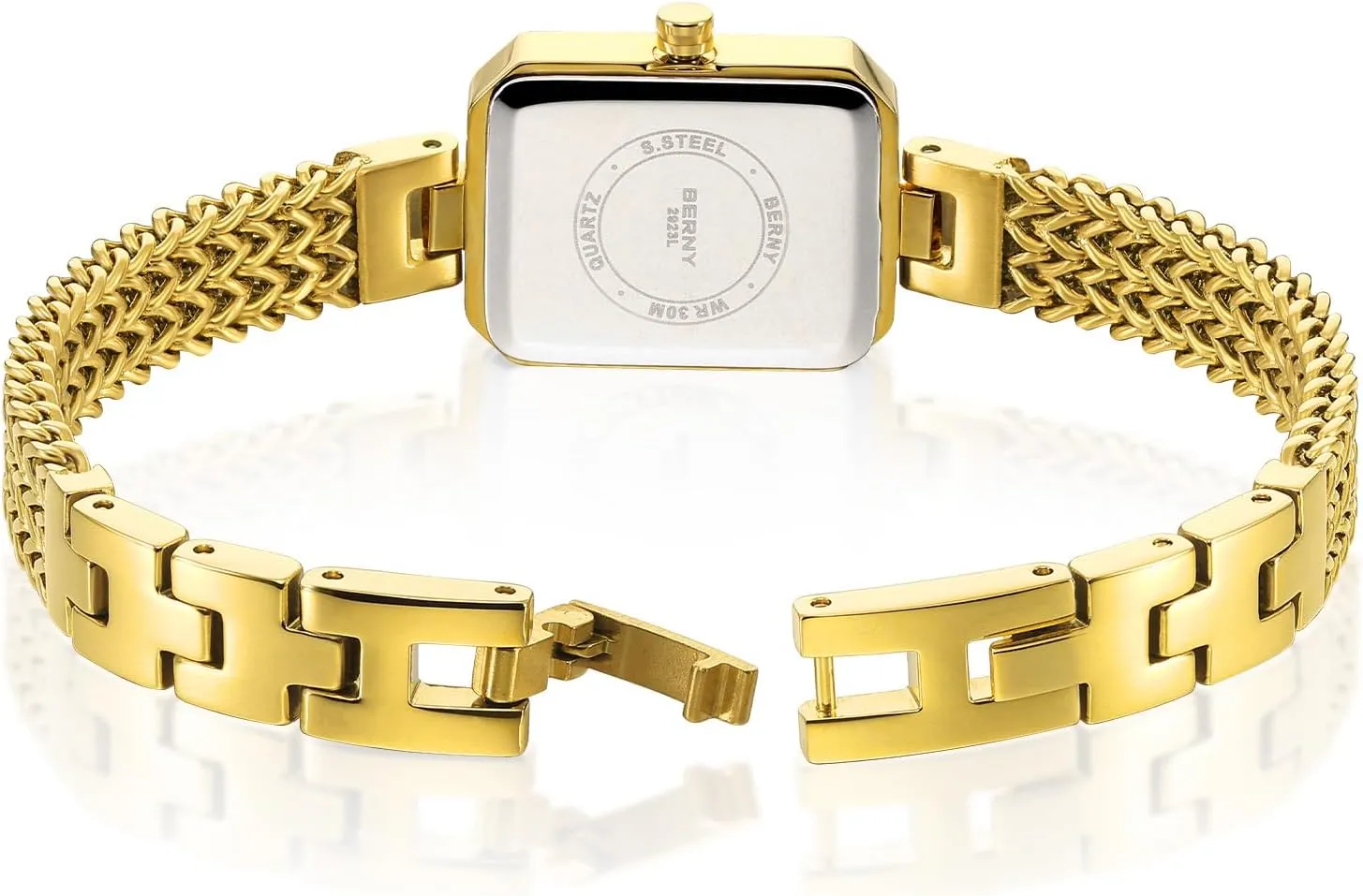 Watches Small Fashion 3ATM Waterproof All Stainless Steel Detachable Watch Band BERNY Gold Watch for Women Dainty detract Quartz Bracelet Watch Ladies Rectangle Mini Wrist 