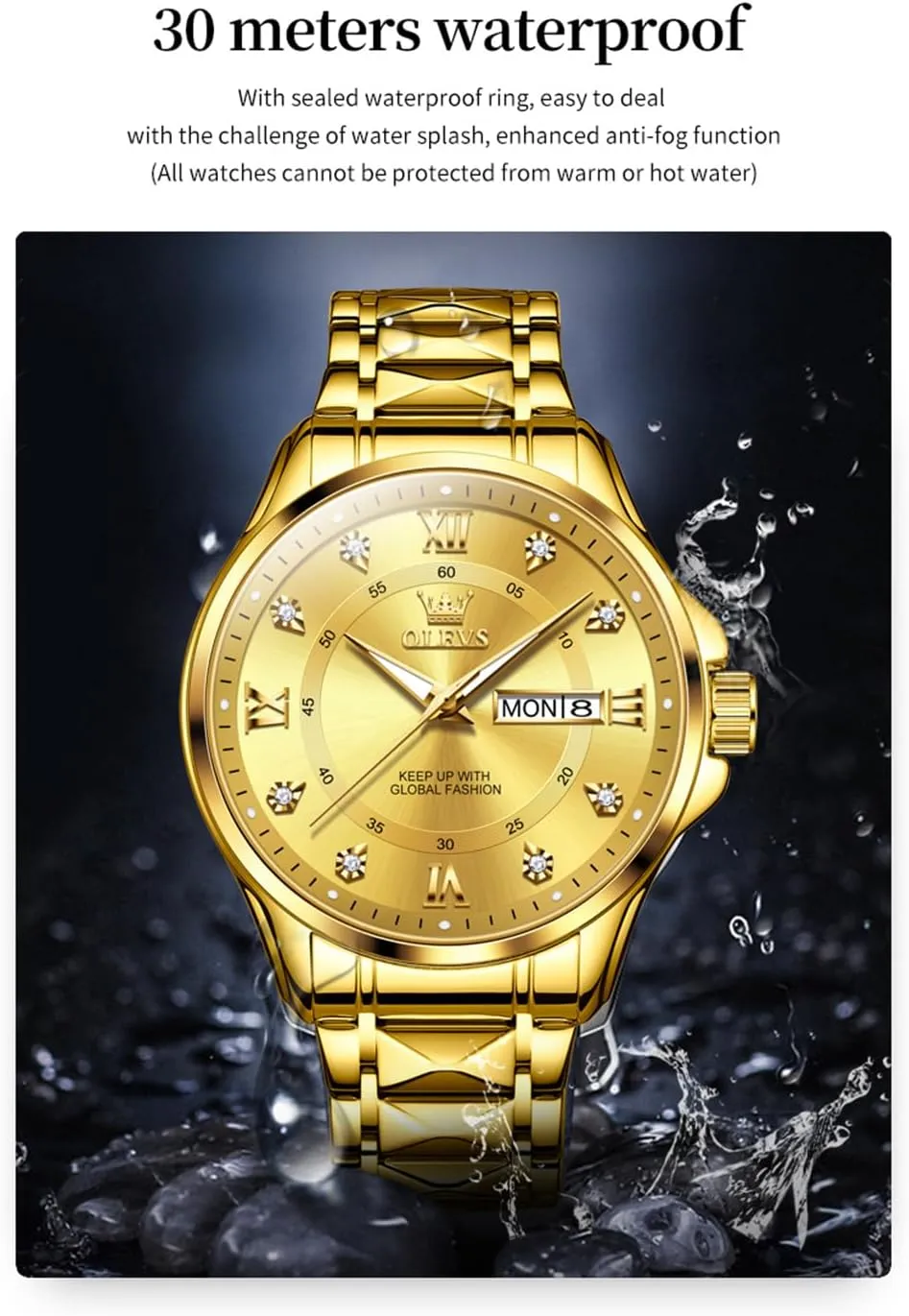 Watches Stainless Steel Waterproof Chronograph Wrist Watches Luxury Dress White Luminous Big Face Analog Quartz Male Watches OLEVS slumber Men's Waterproof 