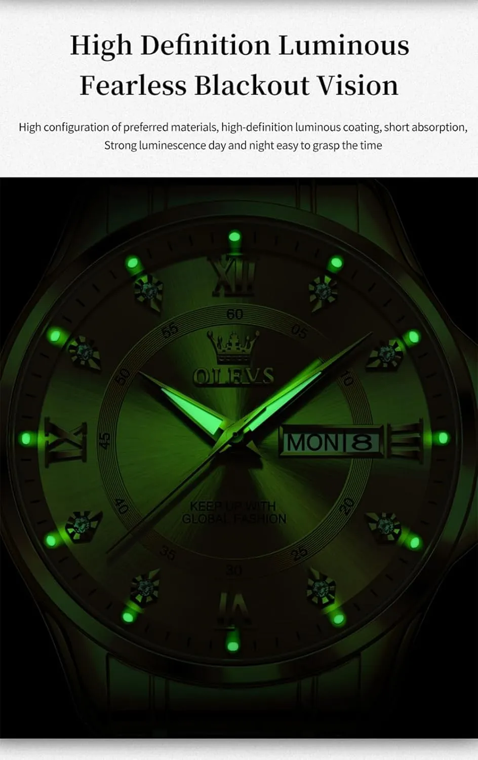 Watches Stainless Steel Waterproof Chronograph Wrist Watches Luxury Dress White Luminous Big Face Analog Quartz Male Watches OLEVS slumber Men's Waterproof 