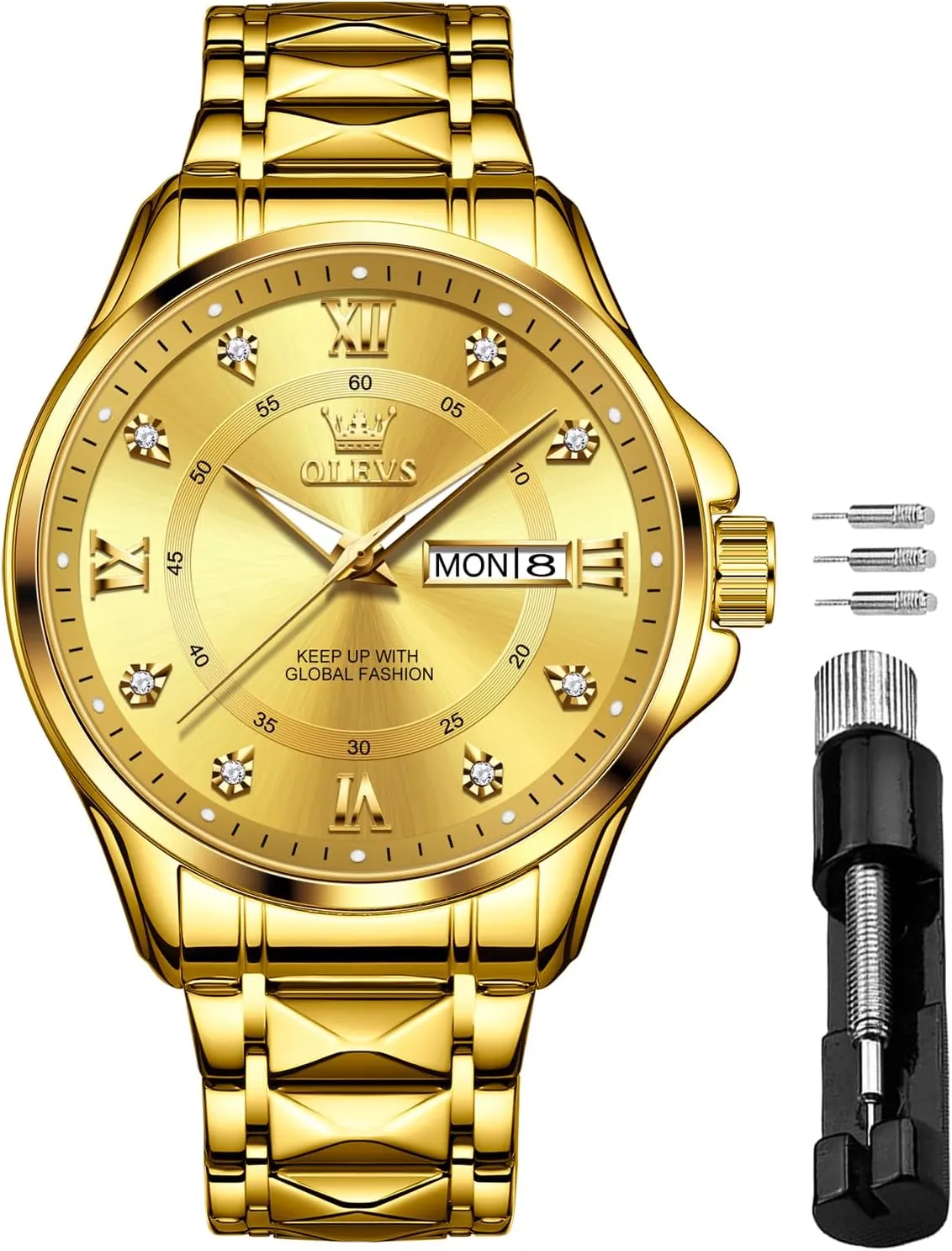 Watches Stainless Steel Waterproof Chronograph Wrist Watches Luxury Dress White Luminous Big Face Analog Quartz Male Watches OLEVS slumber Men's Waterproof 
