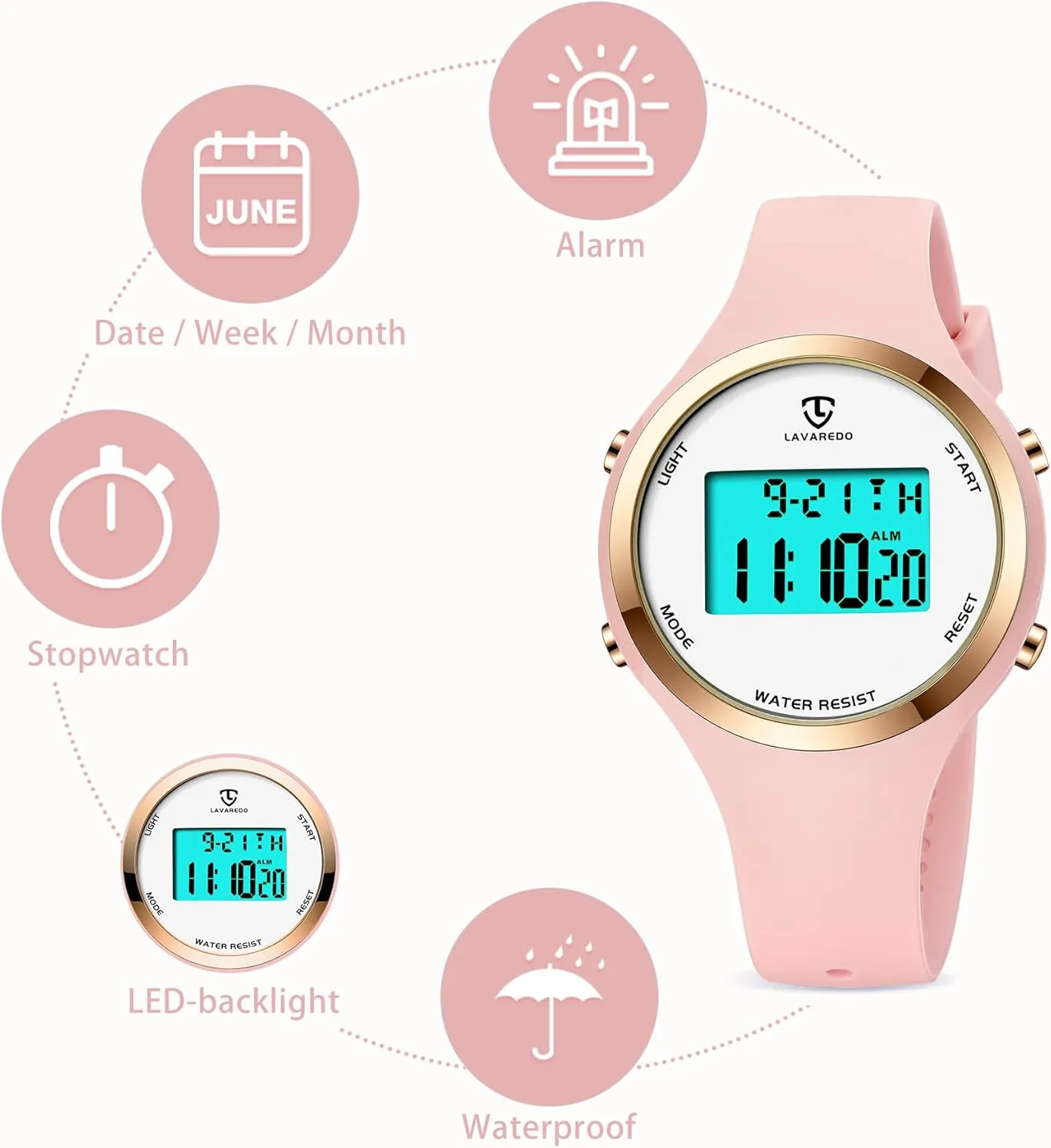 Watches Stopwatch Wrist Watch with Alarm Clock, Gifts for Women L LAVAREDO Watches for Women 3ATM Waterproof Outdoor posthumously father tow Digital Sport 