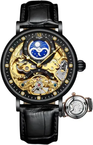 Watches Waterproof Luxury Moon Phase Multiple Time Zone bud impulse Automatic Mechanical Watch Leather Strap Relojes Mec??nicos Hollow Skeleton Mens 