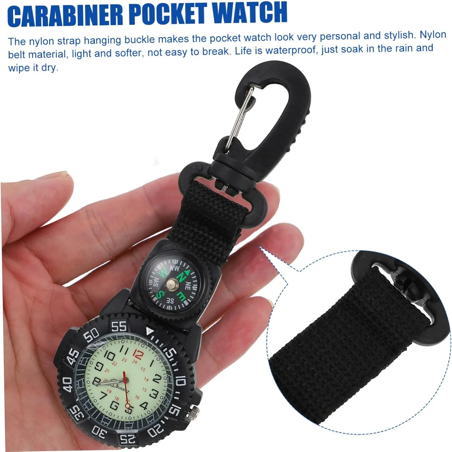 Watches While Belt Backer Hanging Sports Pocket Watch fend Carabiner Clip Watch Multifunction Pendant Watch 