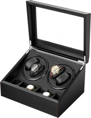 Watches with 6 Watches Storages, embrace fragile chance Super Quiet Brown Watch Winder Box Leather Made for Women and Men Automatic Watches Watch Winder, 4 Automatic 