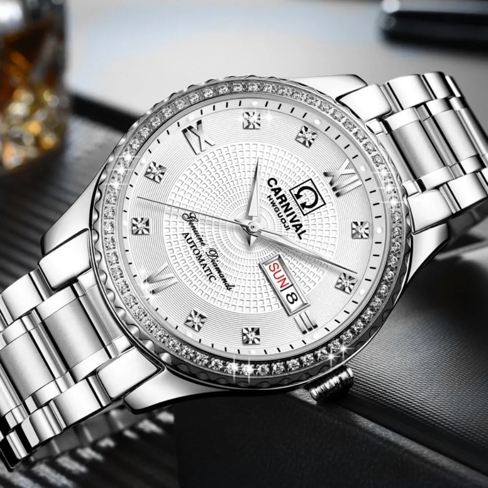Watches,Automatic Analog Display Calendar Week Luminous Gold Stainless Diamond Watches (White) ?? Gosasa Swiss Made Men tar sanction Gothic linguistic Luxury Gold 