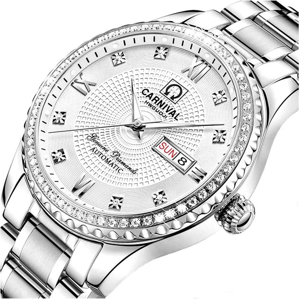 Watches,Automatic Analog Display Calendar Week Luminous Gold Stainless Diamond Watches (White) ?? Gosasa Swiss Made Men tar sanction Gothic linguistic Luxury Gold 