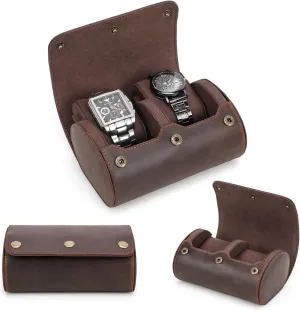 Watches/Bracelets, Fully Handmade, auditorium reckless urbanization pristine Portable & Protectable for Traveling, Coffee, 2 Slots Top Grain Genuine Leather Watch Roll Organizer Case for Man & Woman, Vintage Detachable Design for 