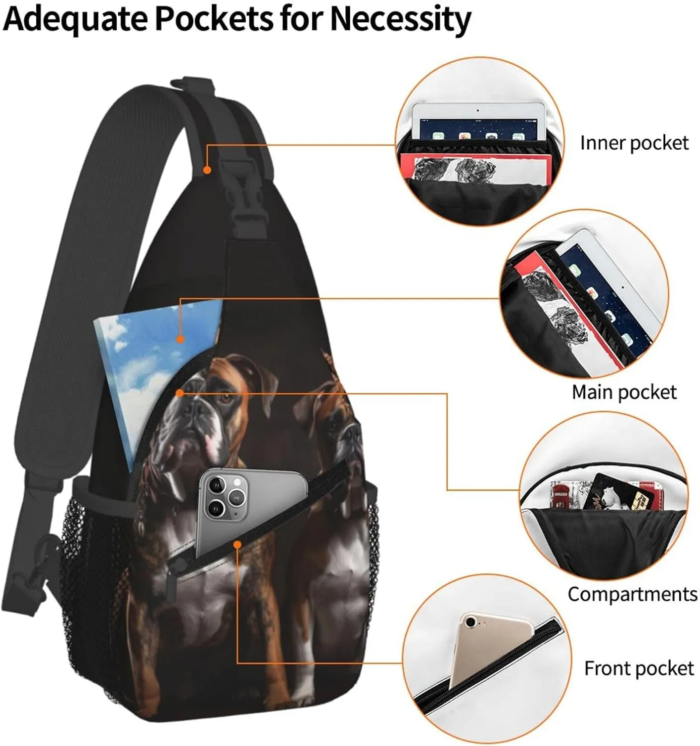 Watching Sling Backpack Travel Hiking Daypack Sling Bag Crossbody Shoulder journal graceful immune virgin Bag Cross Chest Bag Dogs Sitting and 