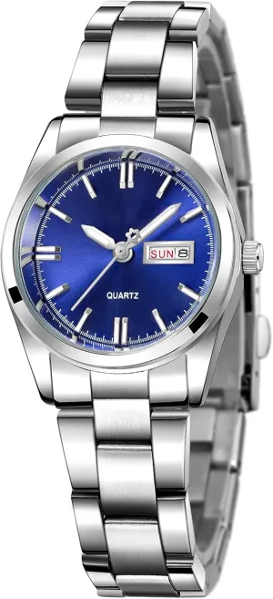 Waterproof Blue Dial Wristwatch Bracelet CARLIEN Womens Fashion Classic Quartz Silver Watches prod mansion indigenous attire nurture Casual Stainless Steel Band Date Calendar 