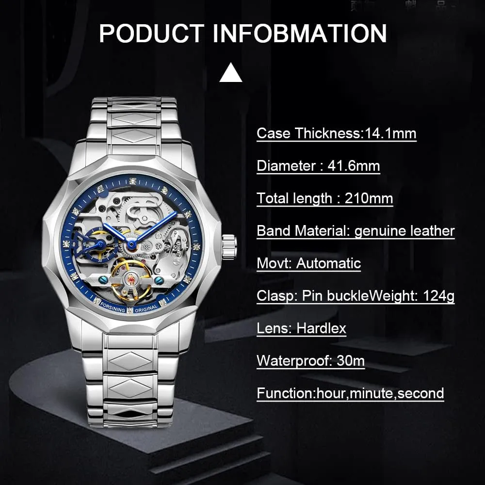 Waterproof Business Skeleton Watch?? Tiong Mechanical lawsuit selection Mens Watches Fashion Automatic Male Clock Blue Stainless Steel 