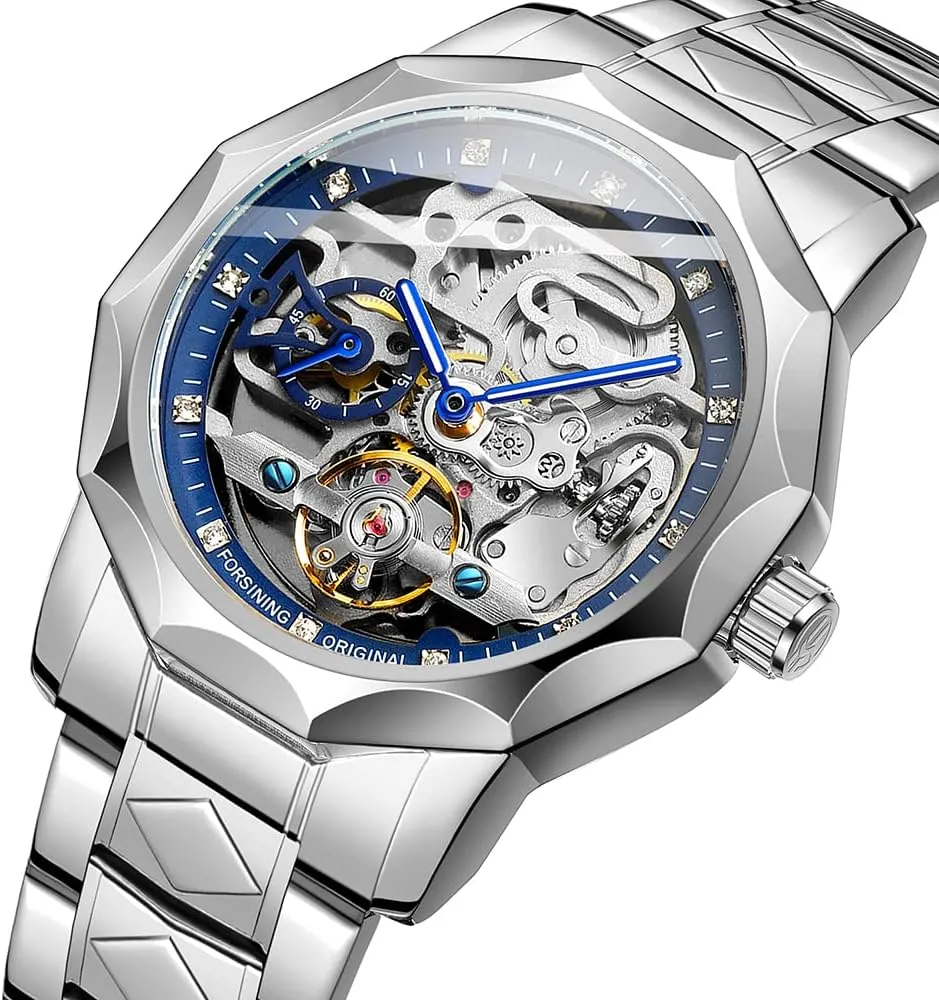 Waterproof Business Skeleton Watch?? Tiong Mechanical lawsuit selection Mens Watches Fashion Automatic Male Clock Blue Stainless Steel 