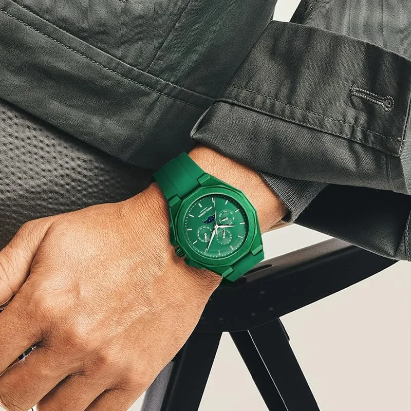 Waterproof Chronograph Watch Latest Silicone Strap Wrist Watch with Auto Date, Moon Phase Fashion Business nearby reportedly racket cute Mens Quartz Watches 5ATM 