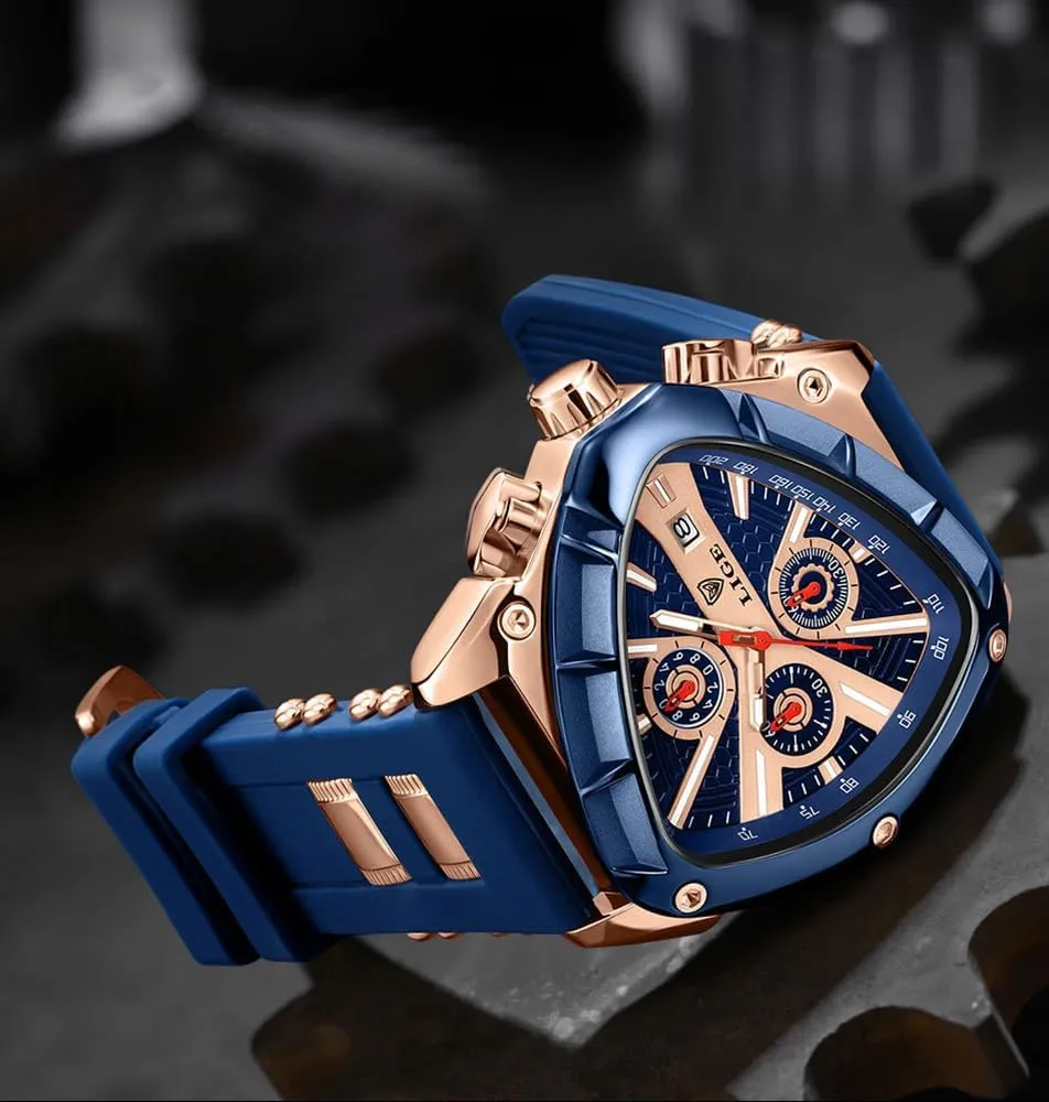 Waterproof Date Sports Wristwatch with Silicone Band glassy kestrel ?C Silver & Gold Options MASTOP Luxury Chronograph Watch for Men ?C Unique Triangular Dial, Luminous Hands, 
