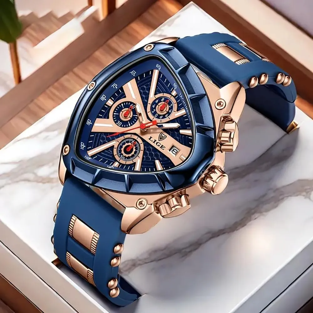 Waterproof Date Sports Wristwatch with Silicone Band glassy kestrel ?C Silver & Gold Options MASTOP Luxury Chronograph Watch for Men ?C Unique Triangular Dial, Luminous Hands, 