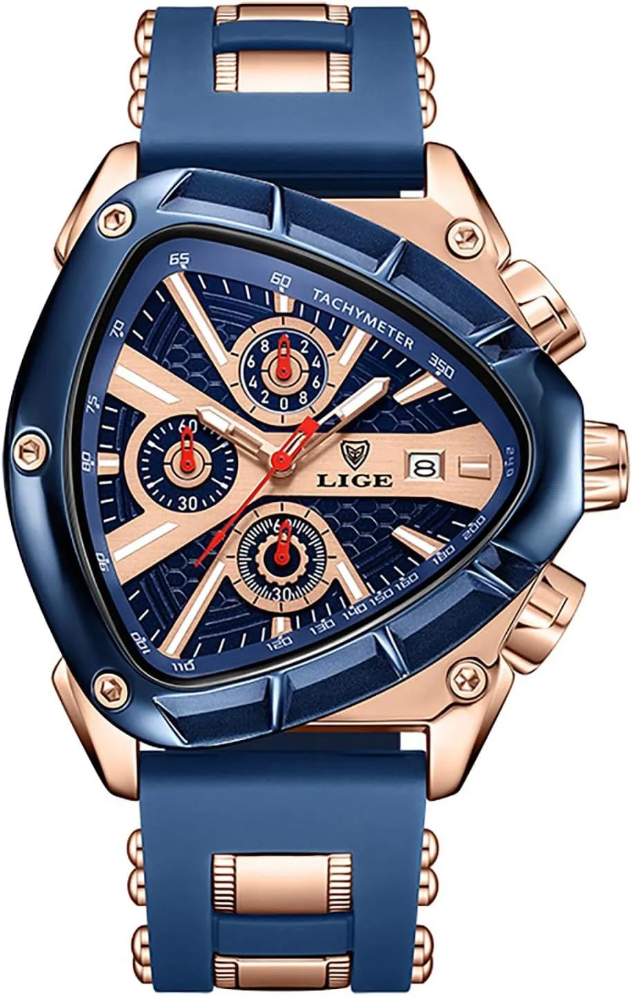 Waterproof Date Sports Wristwatch with Silicone Band glassy kestrel ?C Silver & Gold Options MASTOP Luxury Chronograph Watch for Men ?C Unique Triangular Dial, Luminous Hands, 