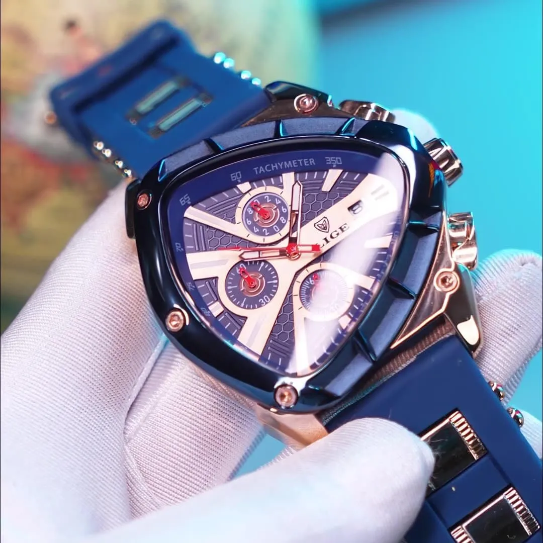 Waterproof Date Sports Wristwatch with Silicone Band glassy kestrel ?C Silver & Gold Options MASTOP Luxury Chronograph Watch for Men ?C Unique Triangular Dial, Luminous Hands, 