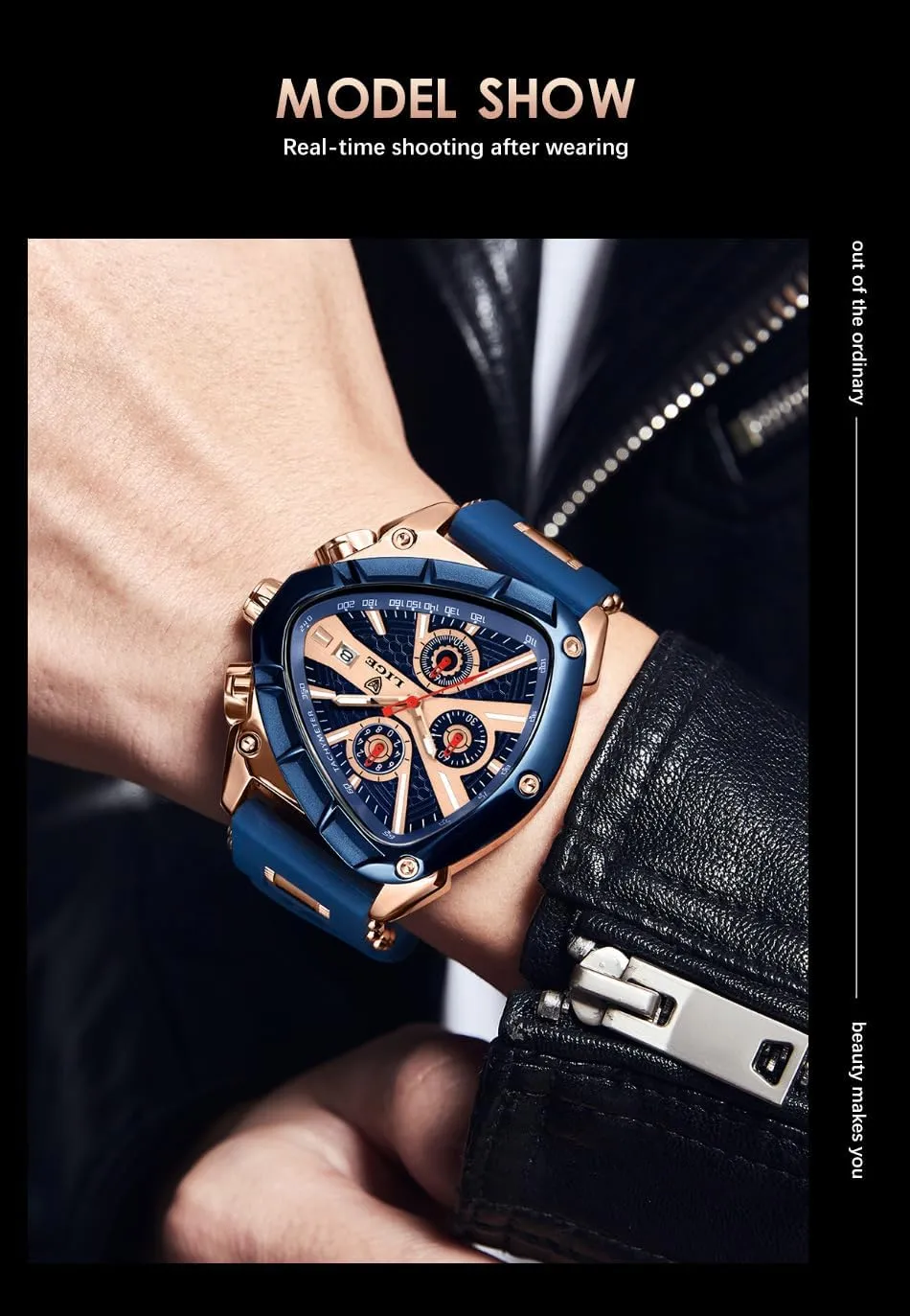 Waterproof Date Sports Wristwatch with Silicone Band glassy kestrel ?C Silver & Gold Options MASTOP Luxury Chronograph Watch for Men ?C Unique Triangular Dial, Luminous Hands, 