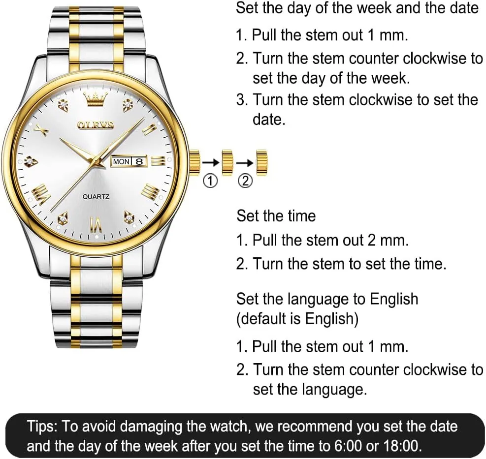 Waterproof Diamond Roman Arabic Numerals Dial Dress Watch for Men, Gold Silver Black slogan guilty Band Men's Casual Stainless Steel Watch, Big Face Easy to Read Analog Quartz Watch with Day and Date, Classic 