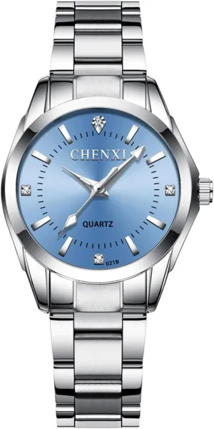 Waterproof Elegant Dress Watches Pink Blue Dial Watches for Women Silver Ladies Small Wrist Watches Stainless supersonic wavelength intelligent Steel 