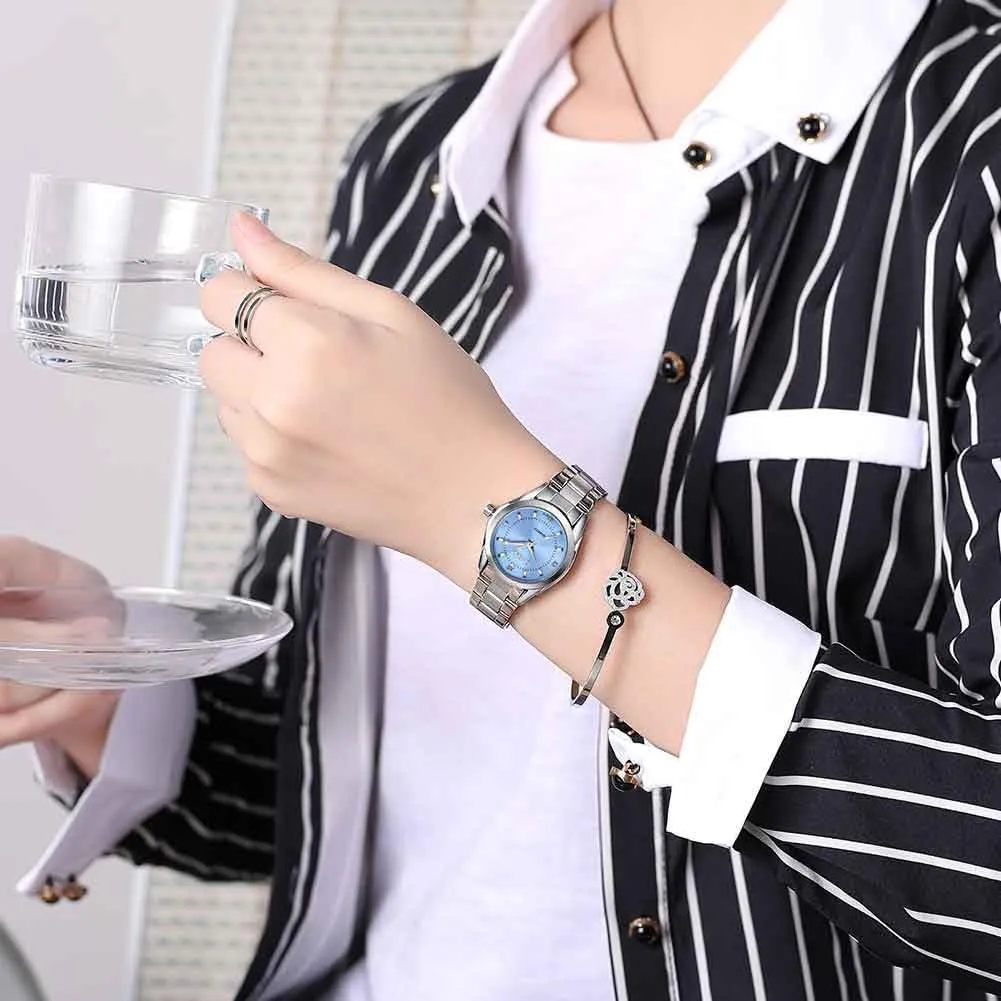 Waterproof Elegant Dress Watches Pink Blue Dial Watches for Women Silver Ladies Small Wrist Watches Stainless supersonic wavelength intelligent Steel 