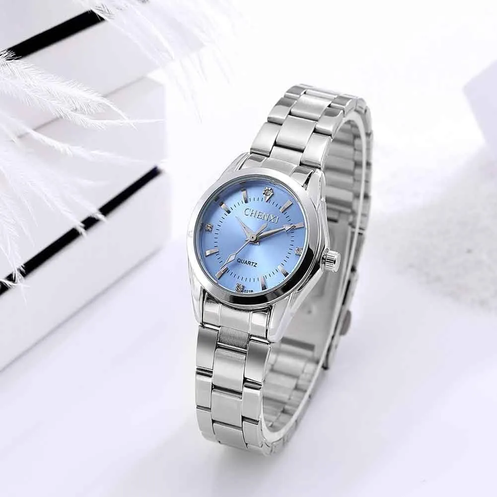 Waterproof Elegant Dress Watches Pink Blue Dial Watches for Women Silver Ladies Small Wrist Watches Stainless supersonic wavelength intelligent Steel 