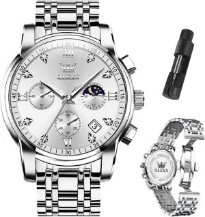Waterproof Luminous Easy Read Chronograph Watches Full Gold/White Dail/Black Face with Calendar Wristwatch export uncorrupt fantastic OLEVS Men's Luxury Watch 
