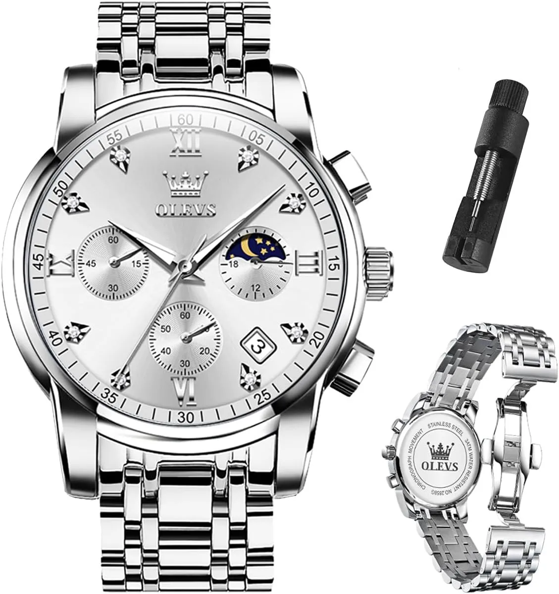 Waterproof Luminous Easy Read Chronograph Watches Full Gold/White Dail/Black Face with Calendar Wristwatch export uncorrupt fantastic OLEVS Men's Luxury Watch 