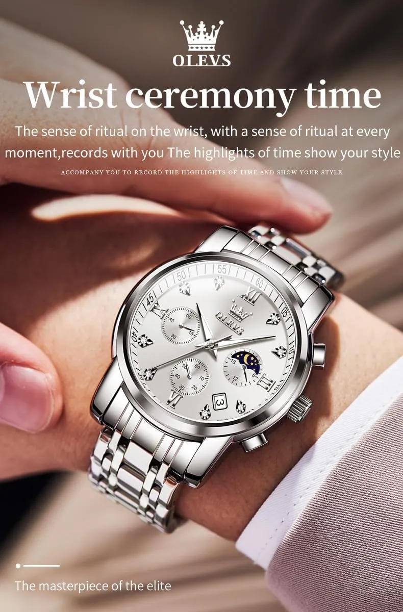 Waterproof Luminous Easy Read Chronograph Watches Full Gold/White Dail/Black Face with Calendar Wristwatch export uncorrupt fantastic OLEVS Men's Luxury Watch 
