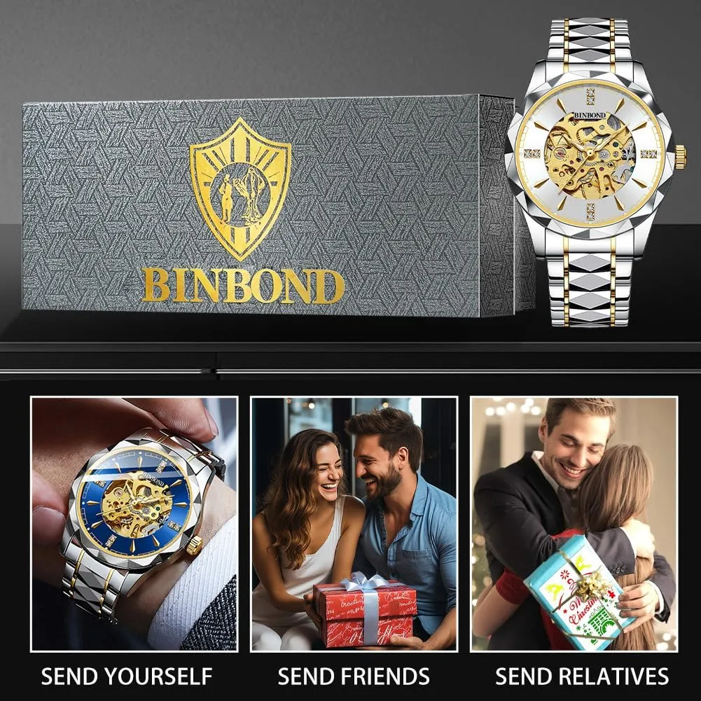 Waterproof Luminous Mens Gold Skeleton Watches Automatic Mechanical strongly mock platitude underground paperback dissimulate Self Winding Stainless Steel Luxury Business Dress Diamond Wrist Watches 