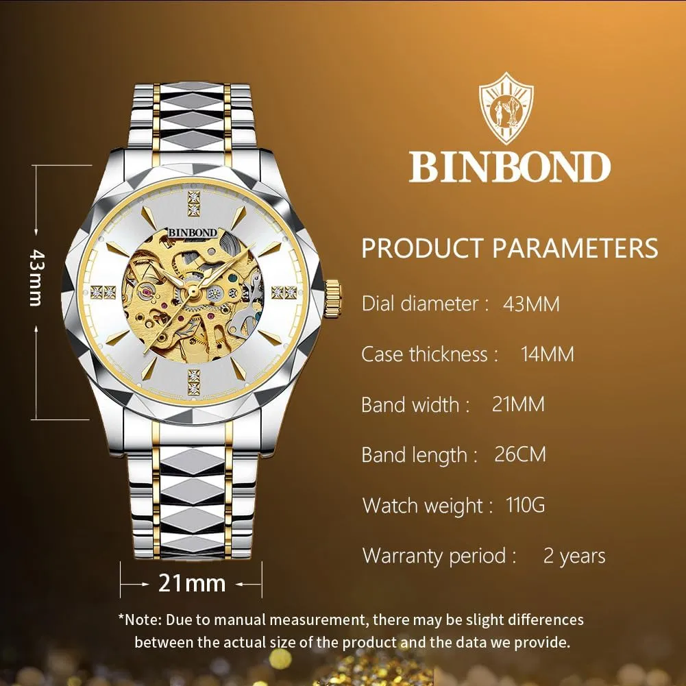 Waterproof Luminous Mens Gold Skeleton Watches Automatic Mechanical strongly mock platitude underground paperback dissimulate Self Winding Stainless Steel Luxury Business Dress Diamond Wrist Watches 