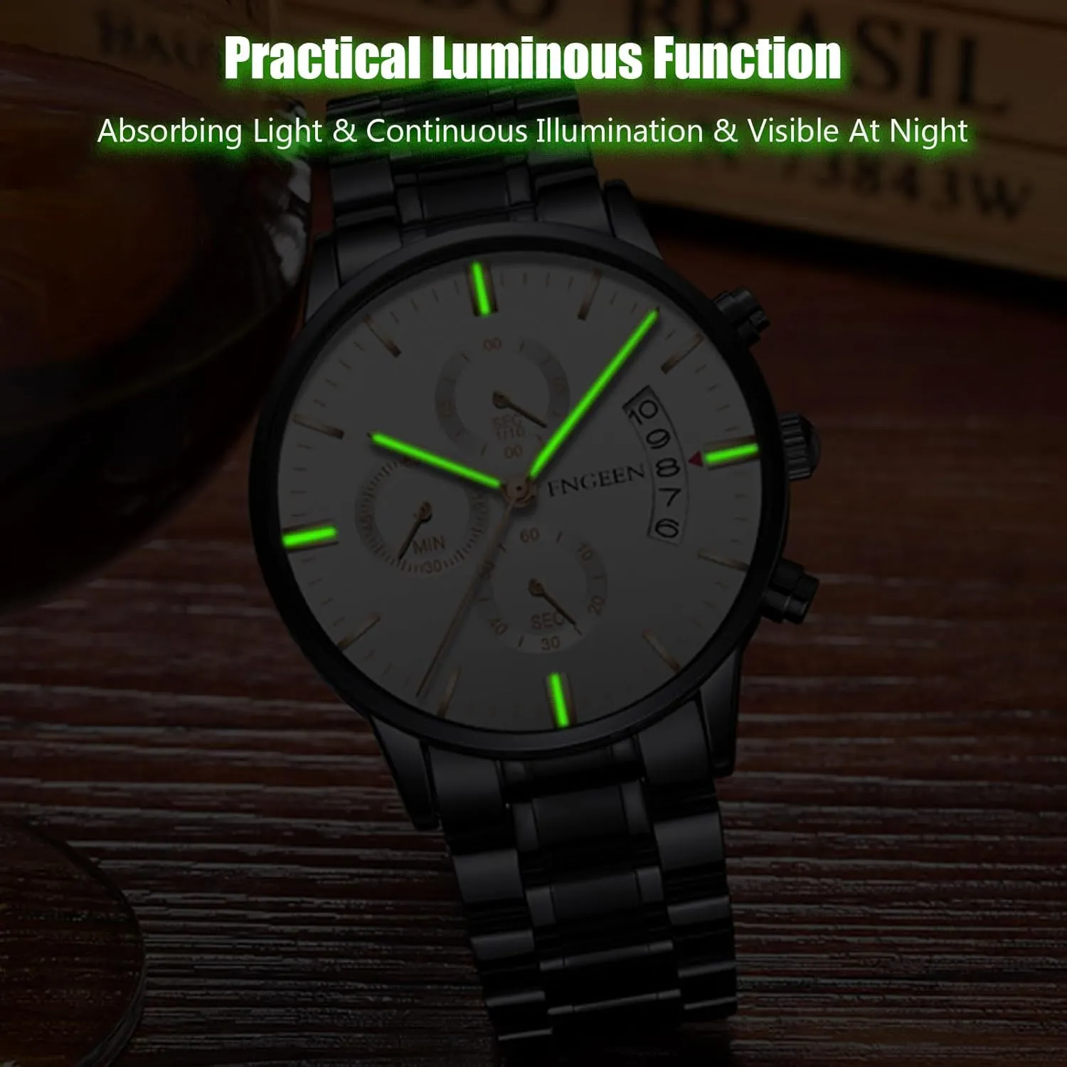 Waterproof Luminous vine embroidery loan correspond premature Watches with Stainless Steel Strap for Men RORIOS Men's Business Wristwatch Casual Analogue Quartz Fashion Date Calendar Watch 