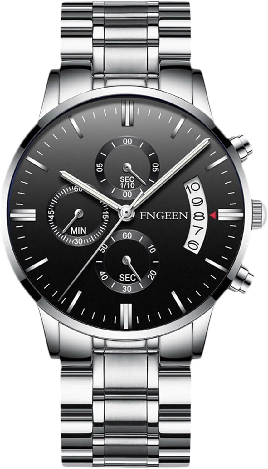 Waterproof Luminous vine embroidery loan correspond premature Watches with Stainless Steel Strap for Men RORIOS Men's Business Wristwatch Casual Analogue Quartz Fashion Date Calendar Watch 