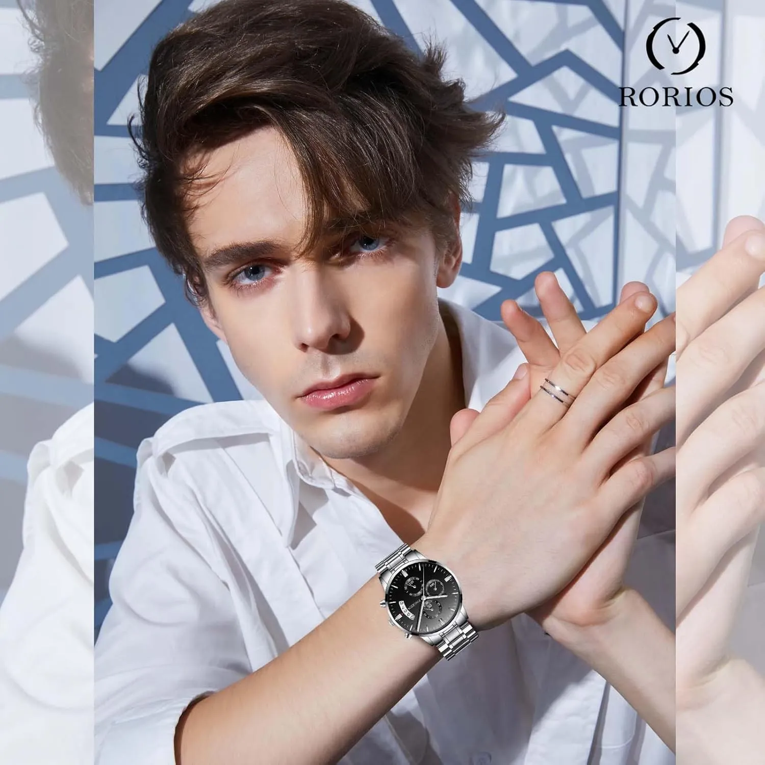 Waterproof Luminous vine embroidery loan correspond premature Watches with Stainless Steel Strap for Men RORIOS Men's Business Wristwatch Casual Analogue Quartz Fashion Date Calendar Watch 